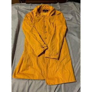 COFFEESHOP Coat Womens L Yellow Hooded Button Front Lightweight Trench Casual